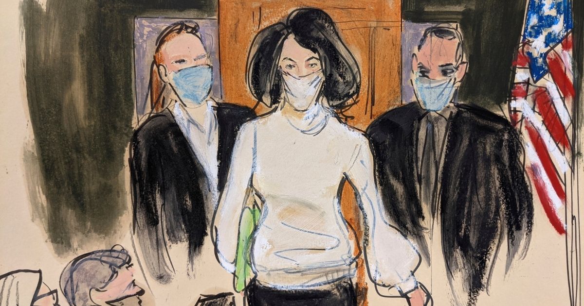 In this courtroom sketch, Ghislaine Maxwell enters the courtroom escorted by U.S. Marshalls at the start of her trial on Nov. 29, 2021, in New York.