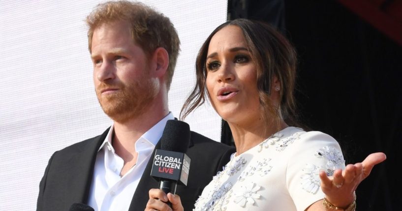 Prince Harry and Meghan Markle, the duke and duchess of Sussex, speak onstage during Global Citizen Live in New York City on Sept. 25.
