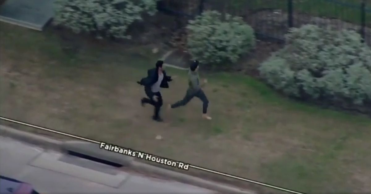 A former high school track athlete named Devin chases a suspected car thief on foot on Tuesday in Harris County, Texas.