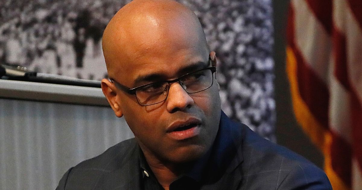 Jamal Simmons of Hill TV speaks during a panel discussion at New York University's Washington campus on Feb. 5, 2020.
