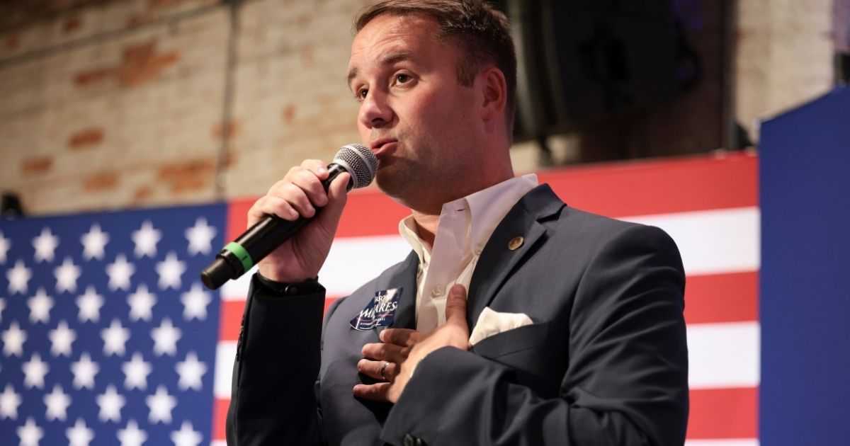 Jason Miyares speaks during a campaign rally on Oct. 25, 2021, in Suffolk, Virginia.