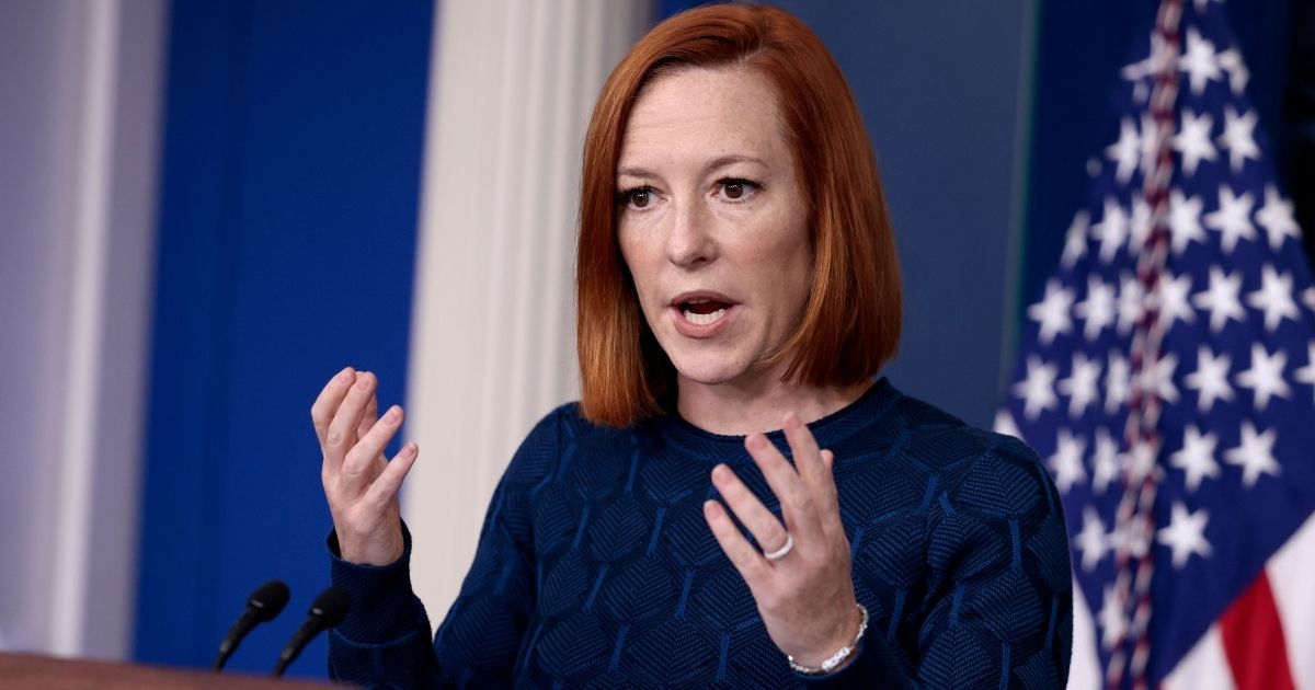 White House press secretary Jen Psaki answers questions during the daily White House press briefing in Washington on Monday.