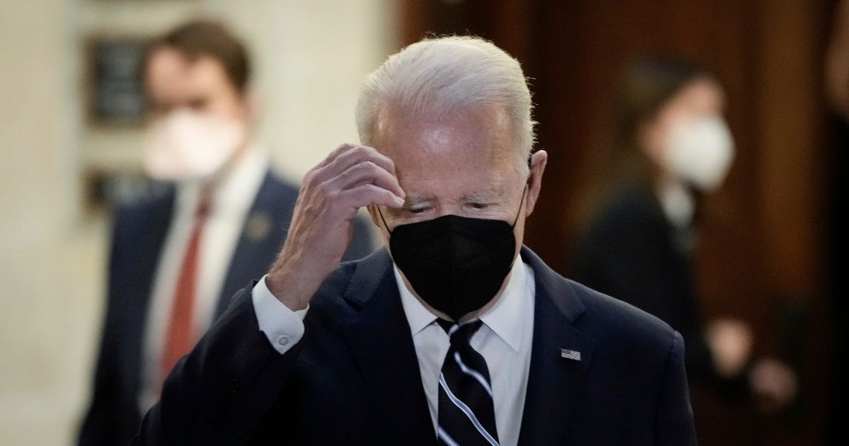 President Joe Biden leaves a meeting in the Russell Senate Office Building on Capitol Hill on Thursday in Washington, D.C.