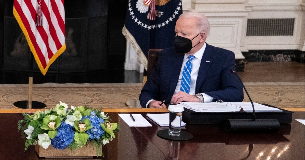 President Joe Biden speaks during a meeting in the White House on Jan. 26, 2022. Biden stumbled on his words when trying to explain what happened during a visit he made to the General Motors plant in Dearborn, Michigan, last year.