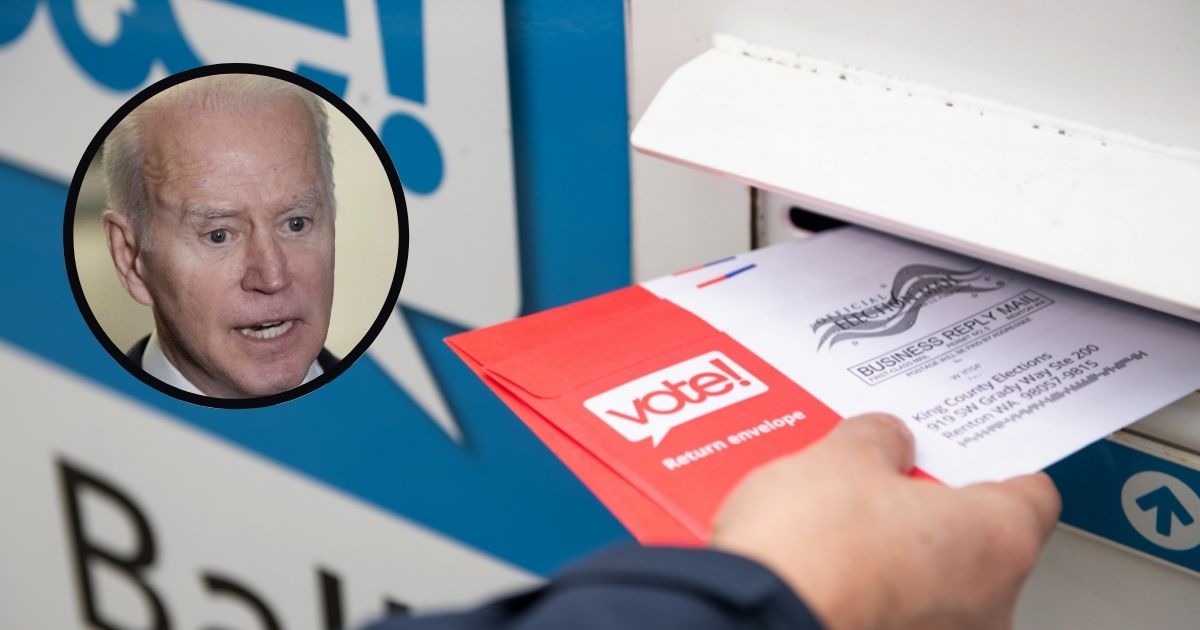 A person places an absentee ballot in a drop box in this stock image. President Joe Biden speaks to reporters in the Russell Senate Office Building on Capitol Hill on Thursday in Washington, D.C.