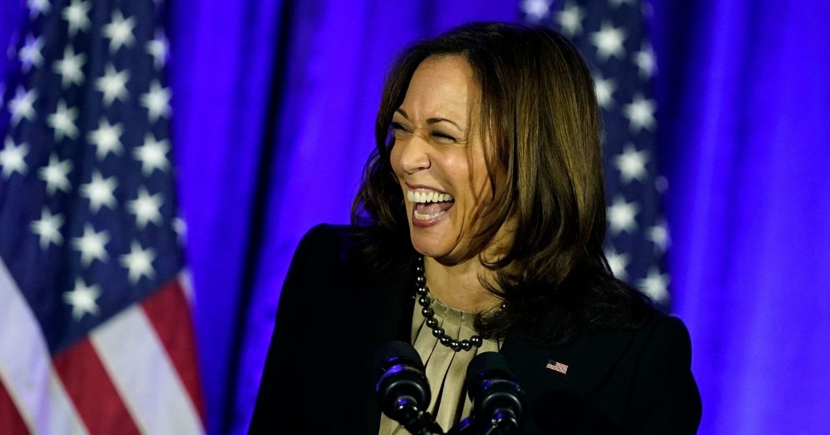 Vice President Kamala Harris speaks during a reception for the Democratic National Committee at Hotel Washington in Washington, D.C., on Dec. 14, 2021.