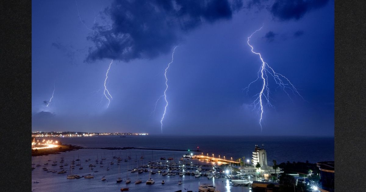 Lightning bolts strike near the Uruguayan Yacht Club during a Jan. 22 thunderstorm in Montevideo.