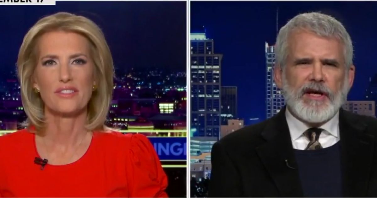Vaccinologist Dr. Robert Malone, right, speaks with Fox News host Laura Ingraham regarding the omicron variant on Monday night.