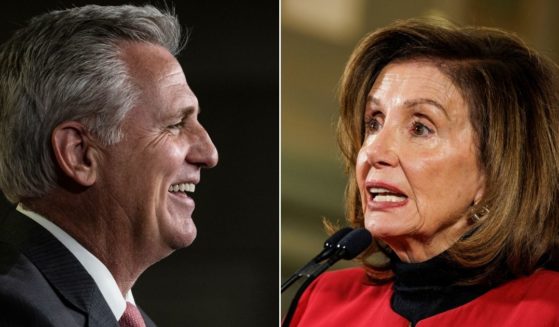 At left, House Minority Leader Kevin McCarthy speaks during a news conference at the U.S. Capitol in Washington on Nov. 12, 2020. At right, Speaker of the House Nancy Pelosi speaks during a news conference at Union Station in Washington on Monday.