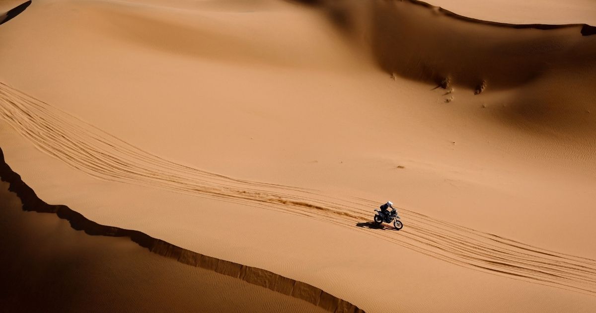 Polish biker Konrad Dabrowski competes during Stage 8 of the Dakar Rally 2022 between al-Dawadimi and Wadi Ad-Dawasir in Saudi Arabia, on Monday, Jan. 10. 
