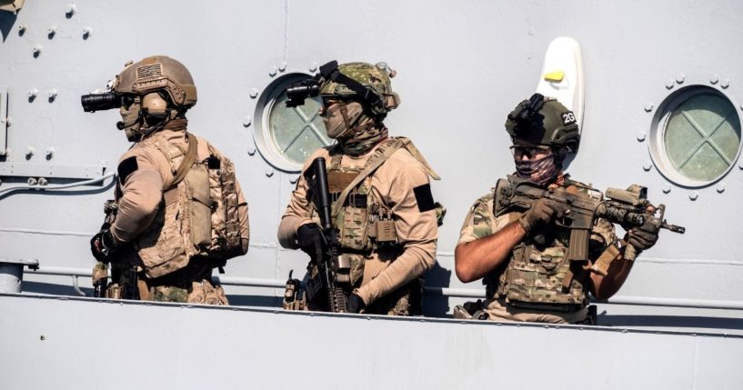 Cypriot Navy special forces and US Navy SEALS take part in a joint US-Cyprus rescue exercise in the port of the southern Cypriot port city of Limassol on Sept. 10.