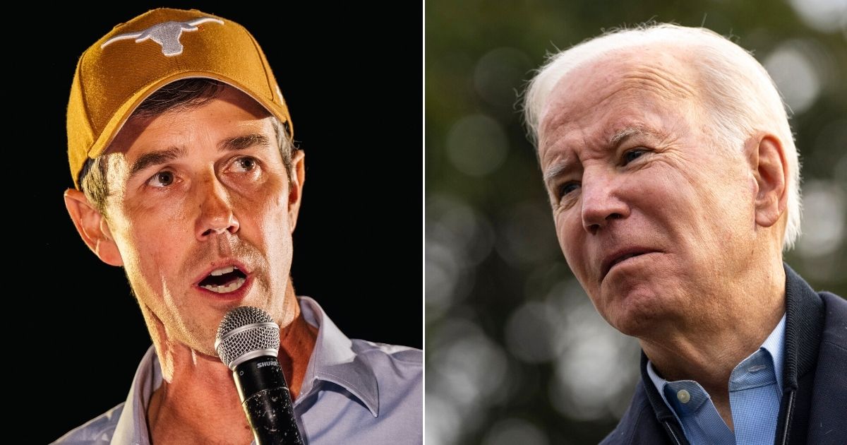 At left, Texas Democratic gubernatorial candidate Beto O'Rourke speaks during a campaign rally at Republic Square in Austin on Dec. 4. At right, President Joe Biden speaks to reporters as he walks to Marine One on the South Lawn of the White House on Dec. 15.