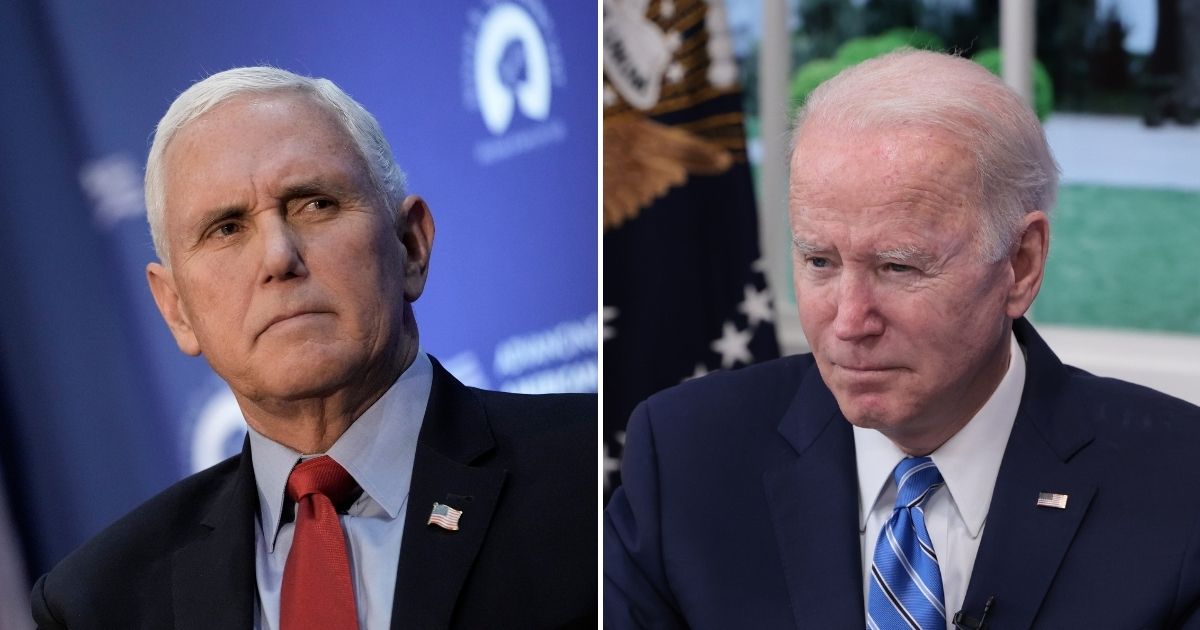 On Monday, former Vice President Mike Pence, left, announced that his advocacy group, Advancing American Freedom, has filed an amicus brief opposing the vaccination mandate imposed on large employers by President Joe Biden.