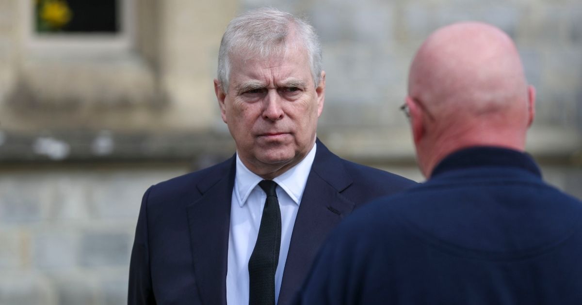 Prince Andrew, Duke of York, attends the Sunday Service at the Royal Chapel of All Saints, Windsor, on April 11, 2021, in Windsor, England.