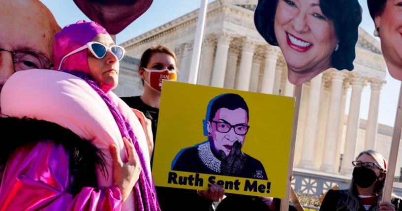 Pro-abortion protesters rally in front of the Supreme Court in Washington on Dec. 1, 2021.