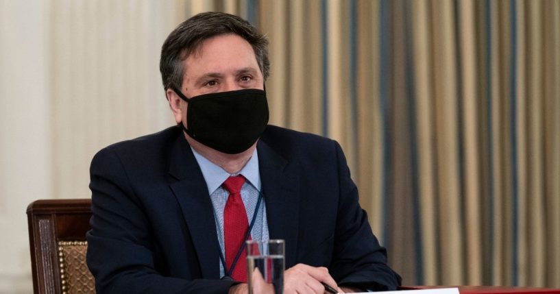 White House chief of staff Ron Klain attends the meeting about the southern border crisis in the State Dining Room of the White House on March 24, 2021.