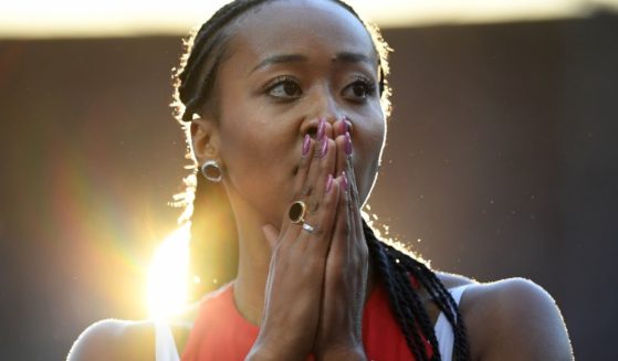 Sarah Atcho of Switzerland reacts after her heat of the women's 200-meter semifinal during the European Athletics Championships at Olympiastadion on Aug. 10, 2018, in Berlin.