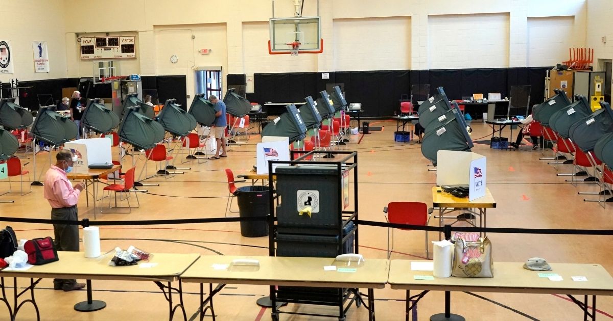 An early voting polling location for the Texas primary runoffs in Houston, Texas, spaced out voting booths in order to accommodate for COVID-19 on June 29, 2020.