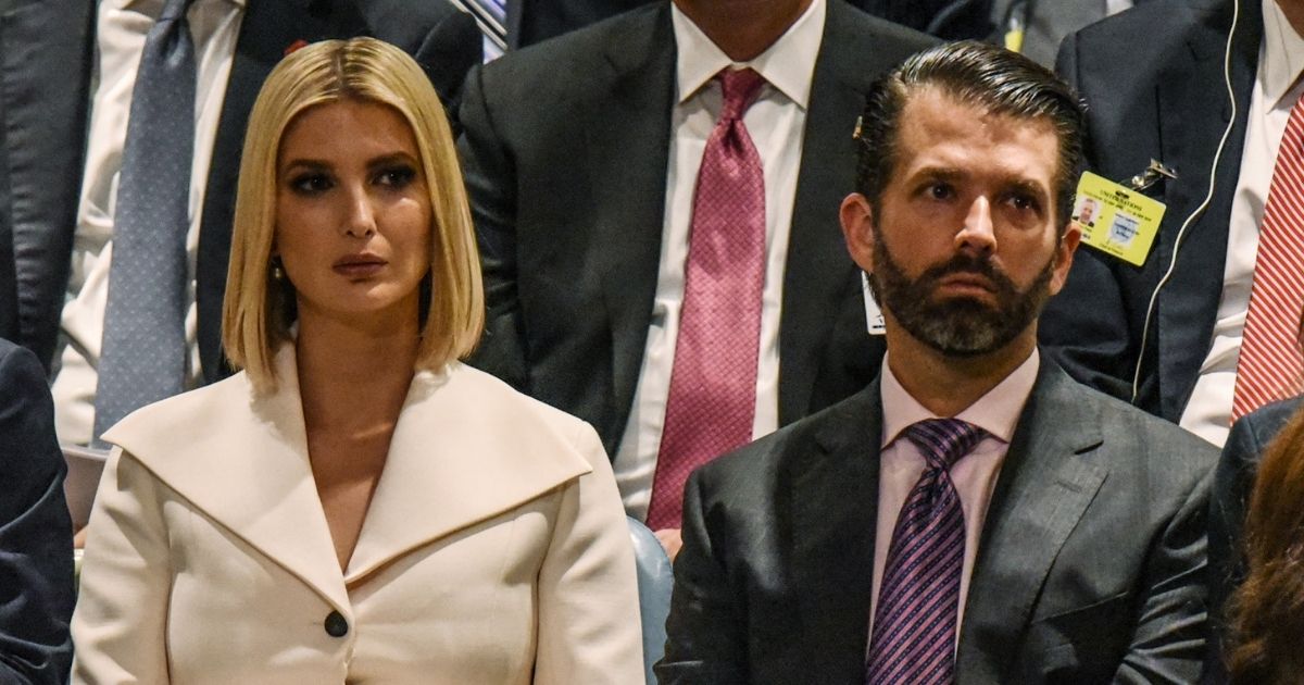 Ivanka Trump and Donald Trump Jr. listen during a speech by then-President Donald Trump at the United Nations General Assembly at UN headquarters on Sept. 24, 2019, in New York City.