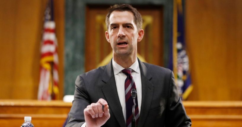 Republican Sen. Tom Cotton of Arkansas speaks during a Senate Intelligence Committee nomination hearing on Capitol Hill in Washington, D.C., on May. 5, 2020.