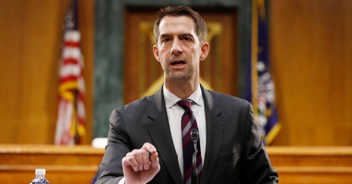 Republican Sen. Tom Cotton of Arkansas speaks during a Senate Intelligence Committee nomination hearing on Capitol Hill in Washington, D.C., on May. 5, 2020.