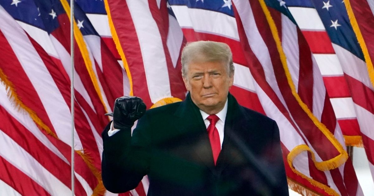 Then-President Donald Trump is seen at a rally in Washington, D.C., on Jan. 6, 2021. Democrats are exploring the idea of using an obscure Civil War-era amendment to the Constitution to bar Trump - and potentially many Republicans - from ever holding office again.