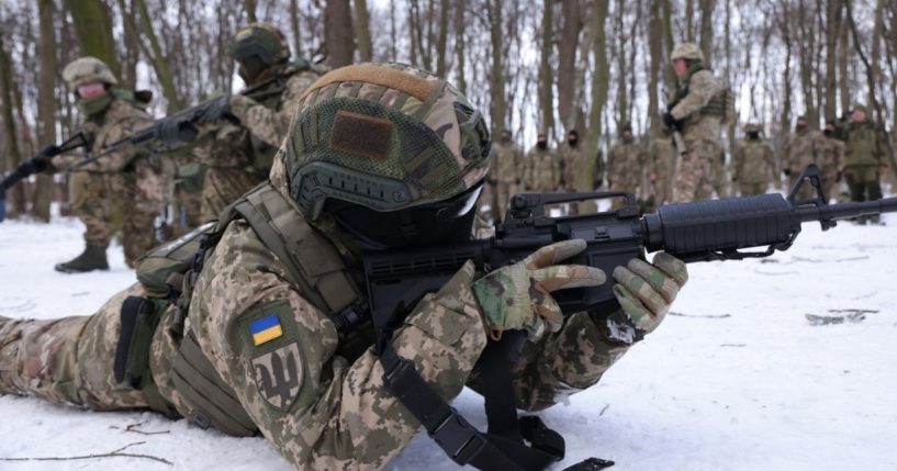 Civilians receive basic combat training on Saturday in Kyiv, Ukraine.