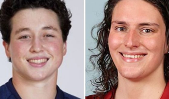 Left: Yale swimmer Iszac Henig, left, a woman transitioning to become a man; right, Lia Thomas of the University of Pennsylvania, a man transitioning to become a woman.
