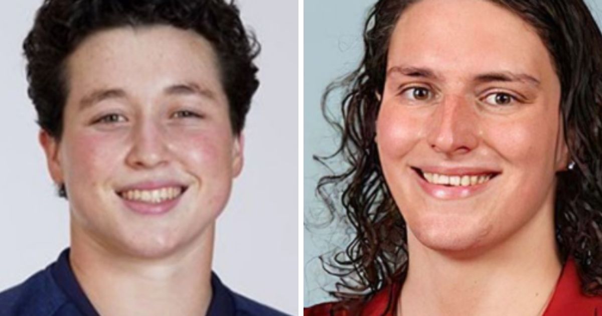 Left: Yale swimmer Iszac Henig, left, a woman transitioning to become a man; right, Lia Thomas of the University of Pennsylvania, a man transitioning to become a woman.