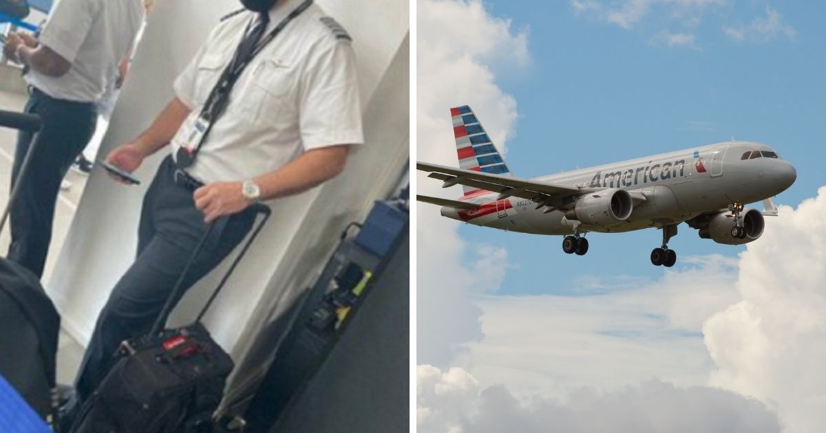 An airline pilot, left; a commercial jet in flight, right.