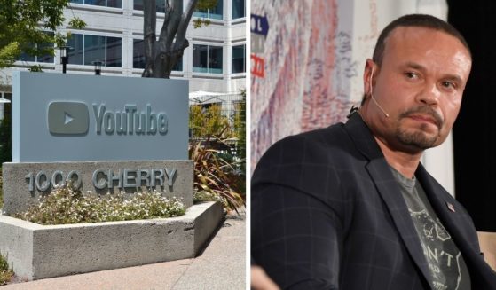 Left: A sign outside YouTube heaquarters in San Bruno, California. Right, conservative media personality Dan Bongino.