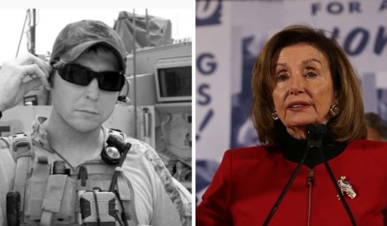Eli Crane in military gear, left; House Speaker Nancy Pelosi, right.