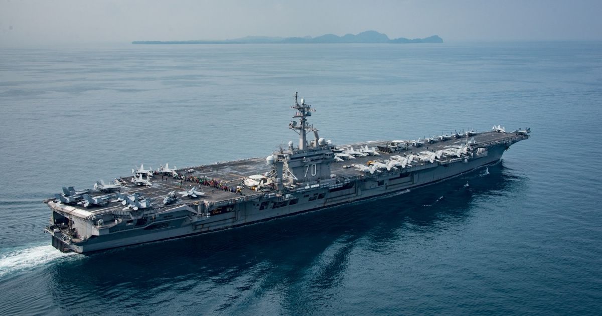 The aircraft carrier USS Carl Vinson transits the Sunda Strait in Indonesia on April 14, 2017.