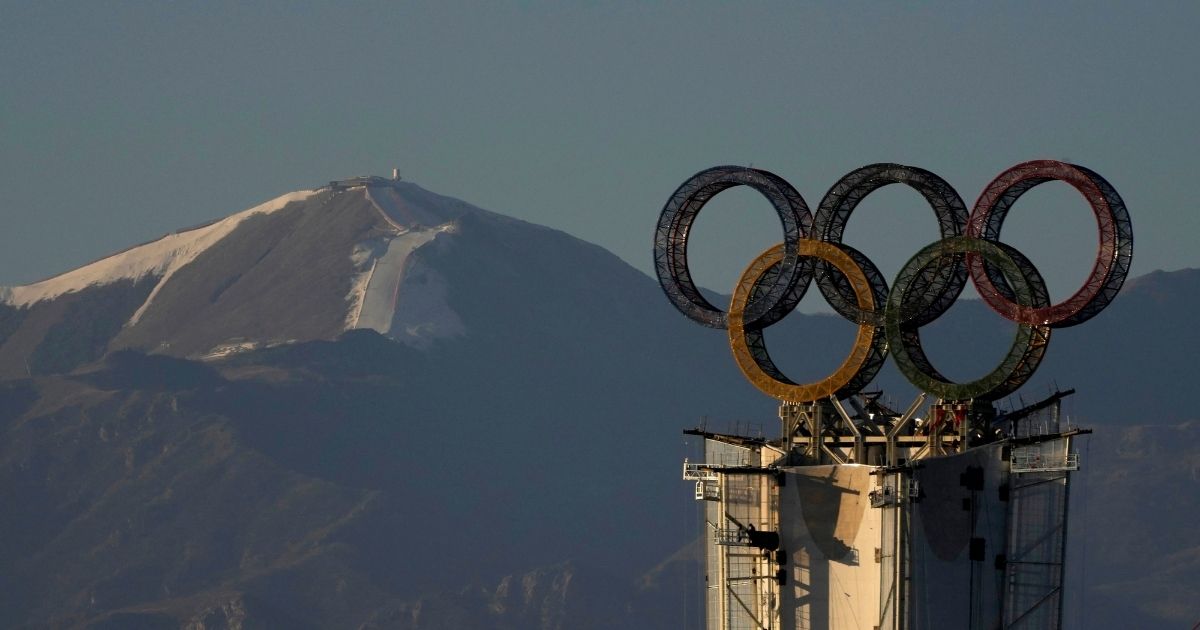 The Olympic Rings can be seen near a ski resort on the outskirts of Beijing, China, where the 2022 Winter Olympics will be held later this year.