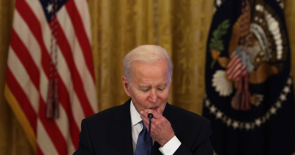 President Joe Biden speaks during a meeting in the East Room of the White House on Monday in Washington, D.C.