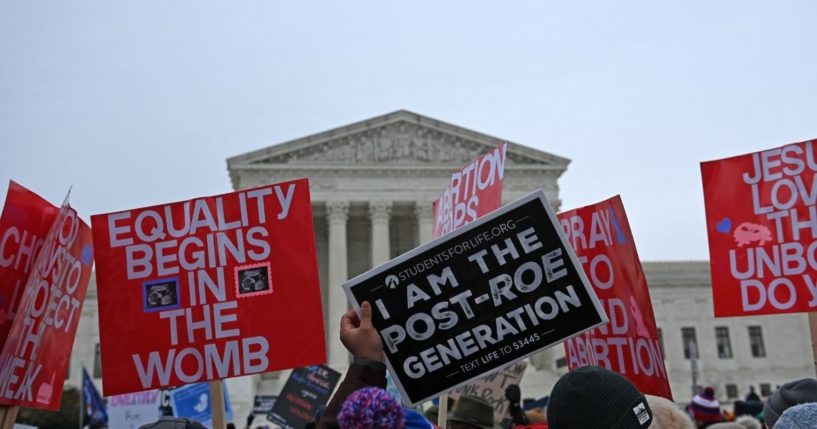 Pro-life activists march in front of the Supreme Court during the 49th annual March for Life on Friday in Washington, D.C.