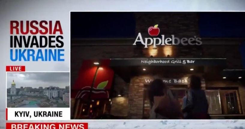 During live coverage of the Russian invasion of Ukraine, CNN lessened the live footage from Kyiv to show an advertisement for Applebee's.