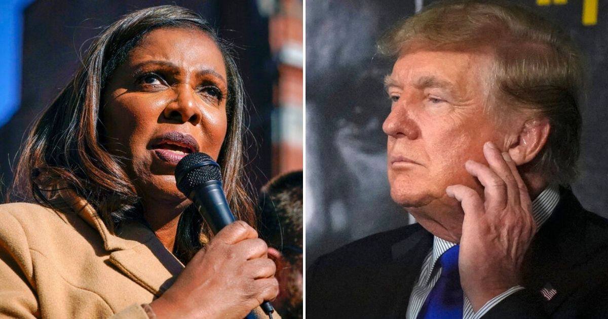 Former President Donald Trump, right, has accused New York Attorney General Letitia James of using her position for politically-motivated legal harassment.