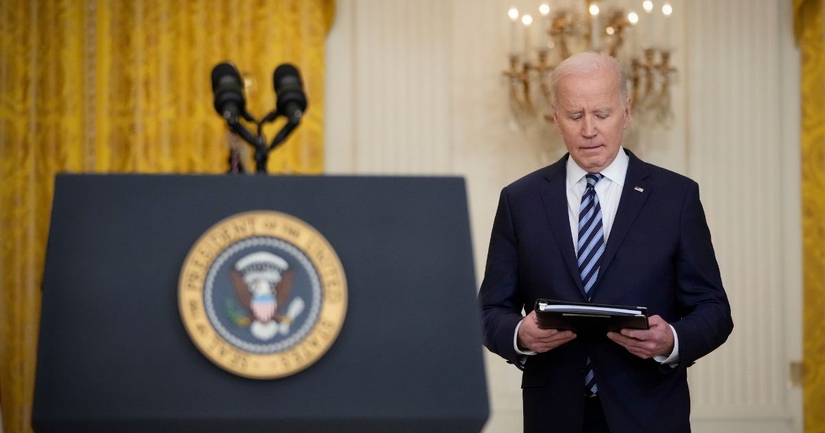 President Joe Biden arrives to deliver remarks in the East Room of the White House on Thursday in Washington, D.C.