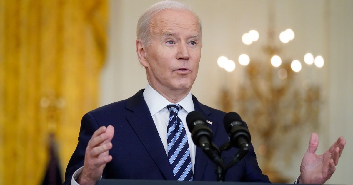 President Joe Biden speaks from the East Room of the White House on Thursday, regarding the situation between Russia and Ukraine.