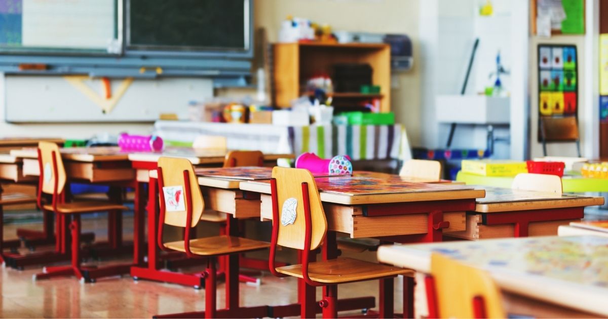 An empty kindergarten classroom.