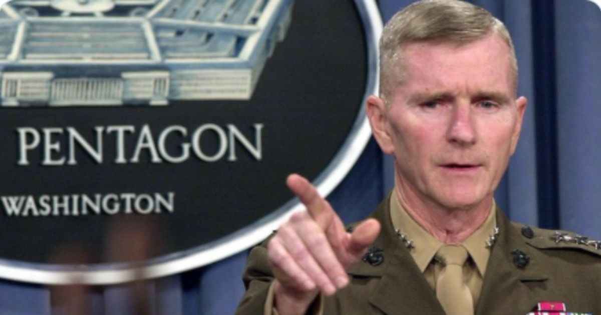 Retired Marine Lt. Gen. Greg Newbold, the then director of operations at the Pentagon's military joint staff, gives a briefing at the Pentagon in Washington, D.C., on Oct. 16, 2001.