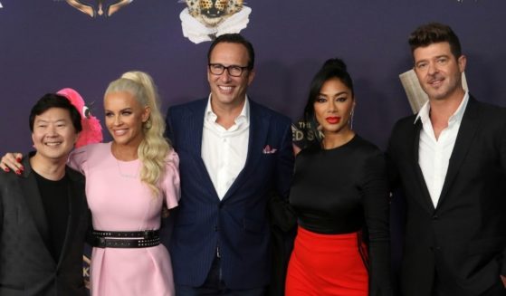 Judges for the Fox show "The Masked Singer," Ken Jeong, from left, Jenny Mcarthy, Charlie Collier, Nicole Scherzinger and Robin Thicke, are pictured together at the premiere of the show in Los Angeles, California, on Sept. 9, 2019. Jeong and Thicke walked off of the show during last week's show taping after Rudy Giuliani was revealed to be one of the contestants.