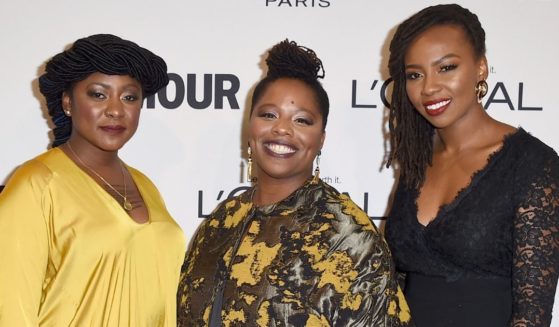 Co-founders of the Black Lives Matter movement --Alicia Garza, left, Patrisse Cullors, middle, and Opal Tometi, right -- attend the Glamour Women of the Year Awards in Los Angeles, California, on Nov. 14, 2016.