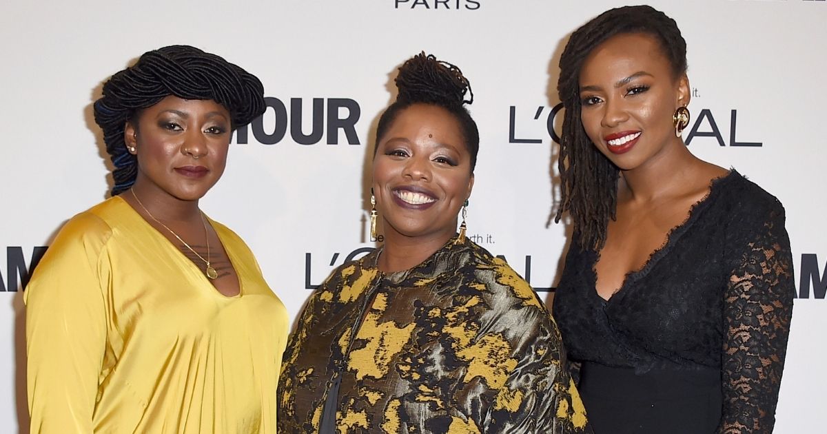 Co-founders of the Black Lives Matter movement --Alicia Garza, left, Patrisse Cullors, middle, and Opal Tometi, right -- attend the Glamour Women of the Year Awards in Los Angeles, California, on Nov. 14, 2016.