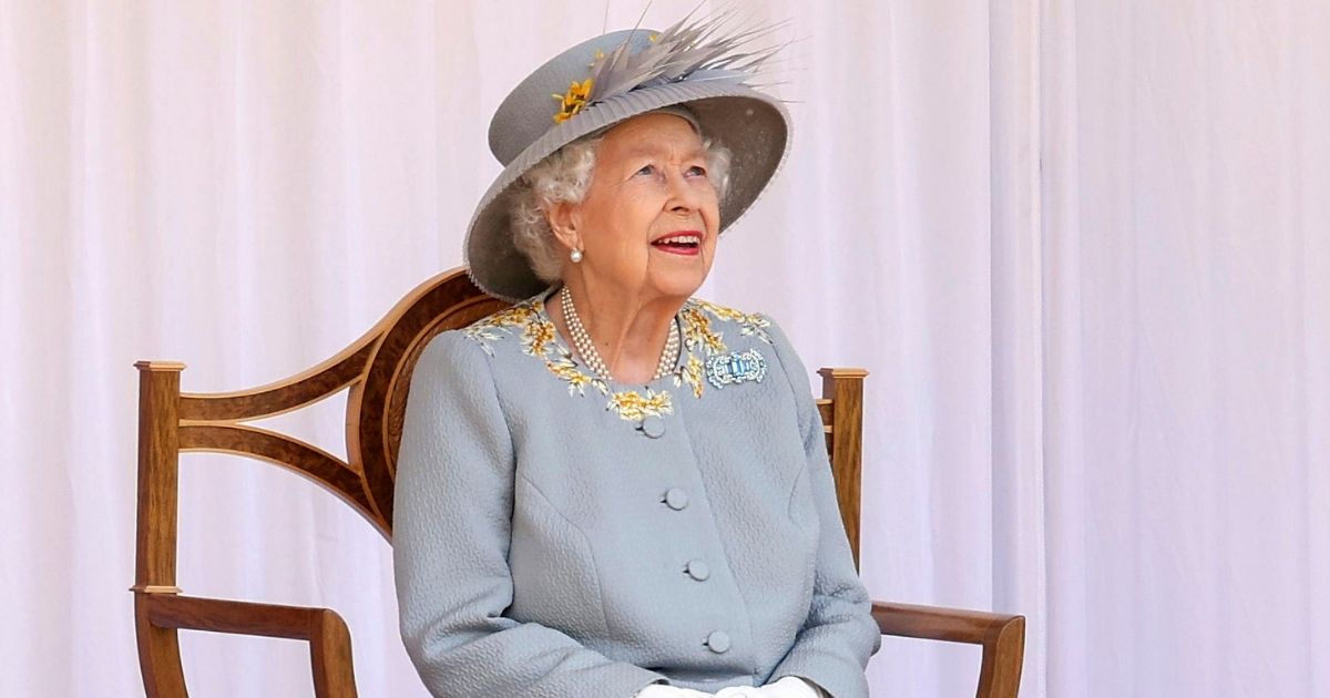 Queen Elizabeth II of England watches a display during her birthday celebration at Windsor Castle in Windsor, England, on June 12, 2021.