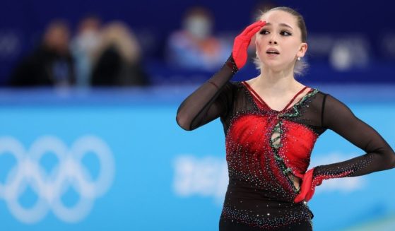 Russian skater Kamila Valieva reacts during the Women's Single Skating Free Skating Team Event Feb. 7. at the Beijing Olympics. A positive drug test has reportedly thrown the Russian team's gold medal into question.