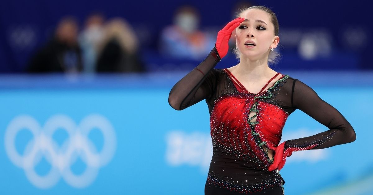 Russian skater Kamila Valieva reacts during the Women's Single Skating Free Skating Team Event Feb. 7. at the Beijing Olympics. A positive drug test has reportedly thrown the Russian team's gold medal into question.