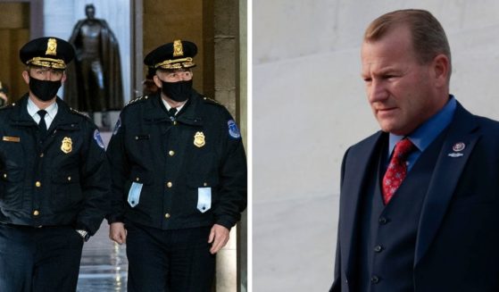 Left: Capitol Police Chief Tom Manger with a member of his department; right, Rep. Troy Nehls.