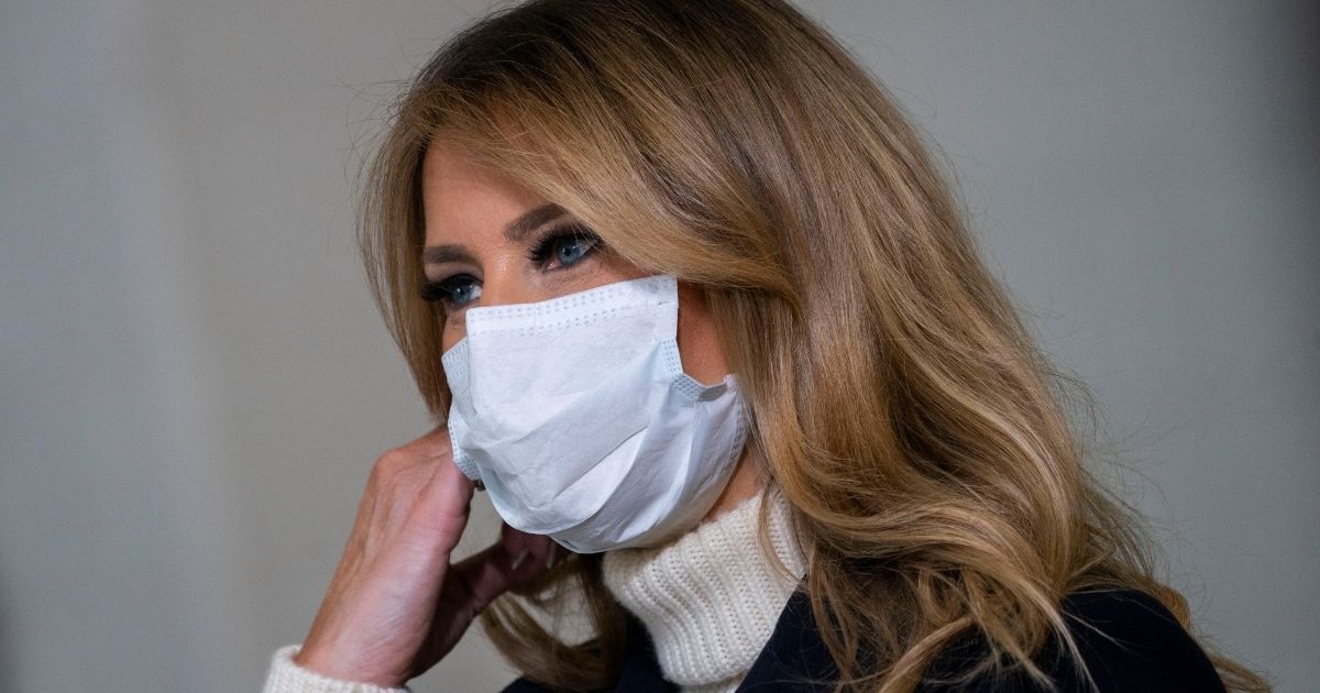 Then-first lady Melania Trump participates in the annual Marine Toys for Tots Drive at Joint Base Anacostia-Bolling in Washington, D.C., on Dec. 8, 2020.
